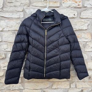 MICHAEL Michael Kors Black Quilted Puffer Coat Packable Down Fill Hooded
